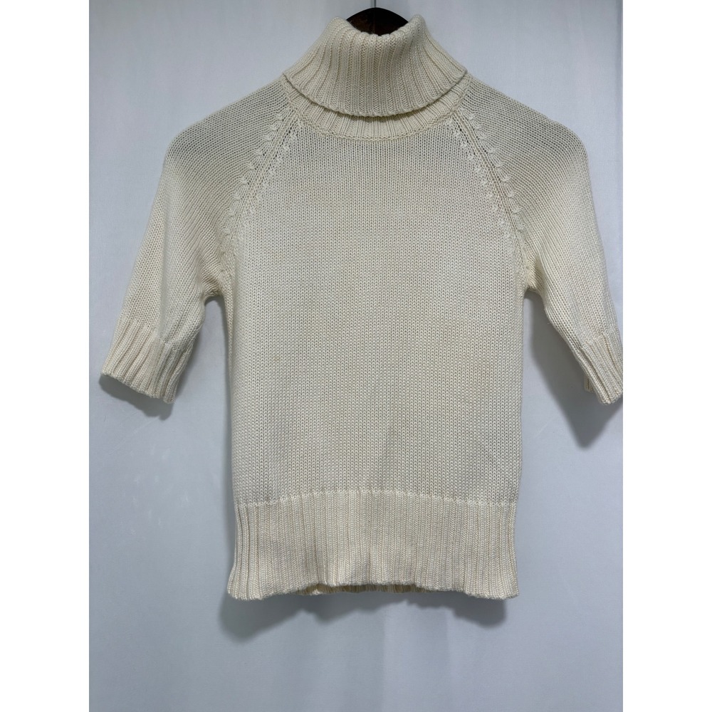 Vintage Ralph Lauren Cream Cotton Turtleneck Short Sleeve Sweater S Old Money